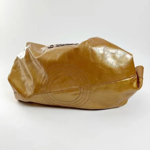 LOEWE Aire Bronze Gold Metallic Patent Leather Bag Medium Top Handle Crinkled - Picture 11 of 15